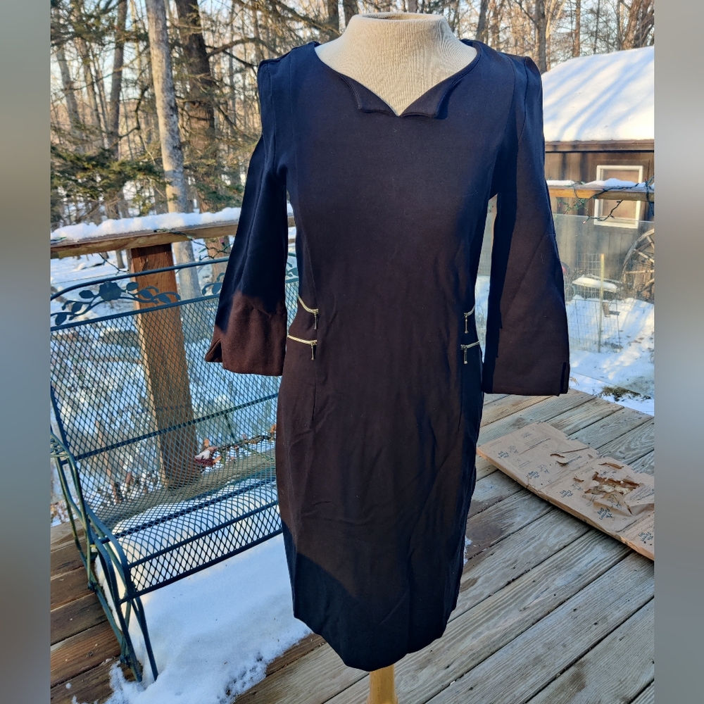 Seraphine Maternity Black Dress 4 Zipper Detail Stretch Goth Career Gwen Stefani